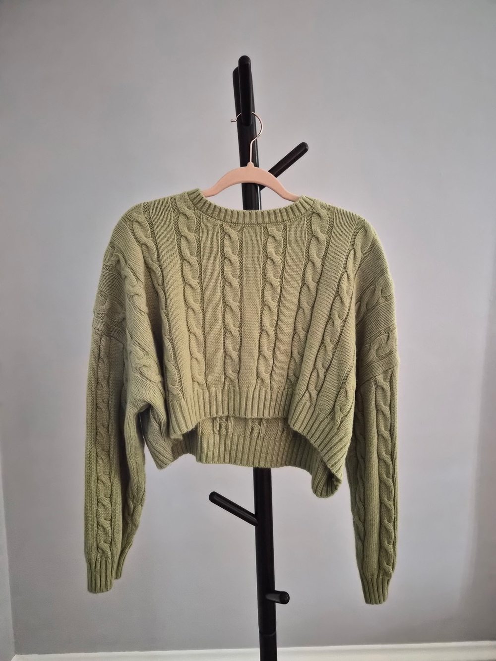 Olive Cable Knit Cropped Sweater